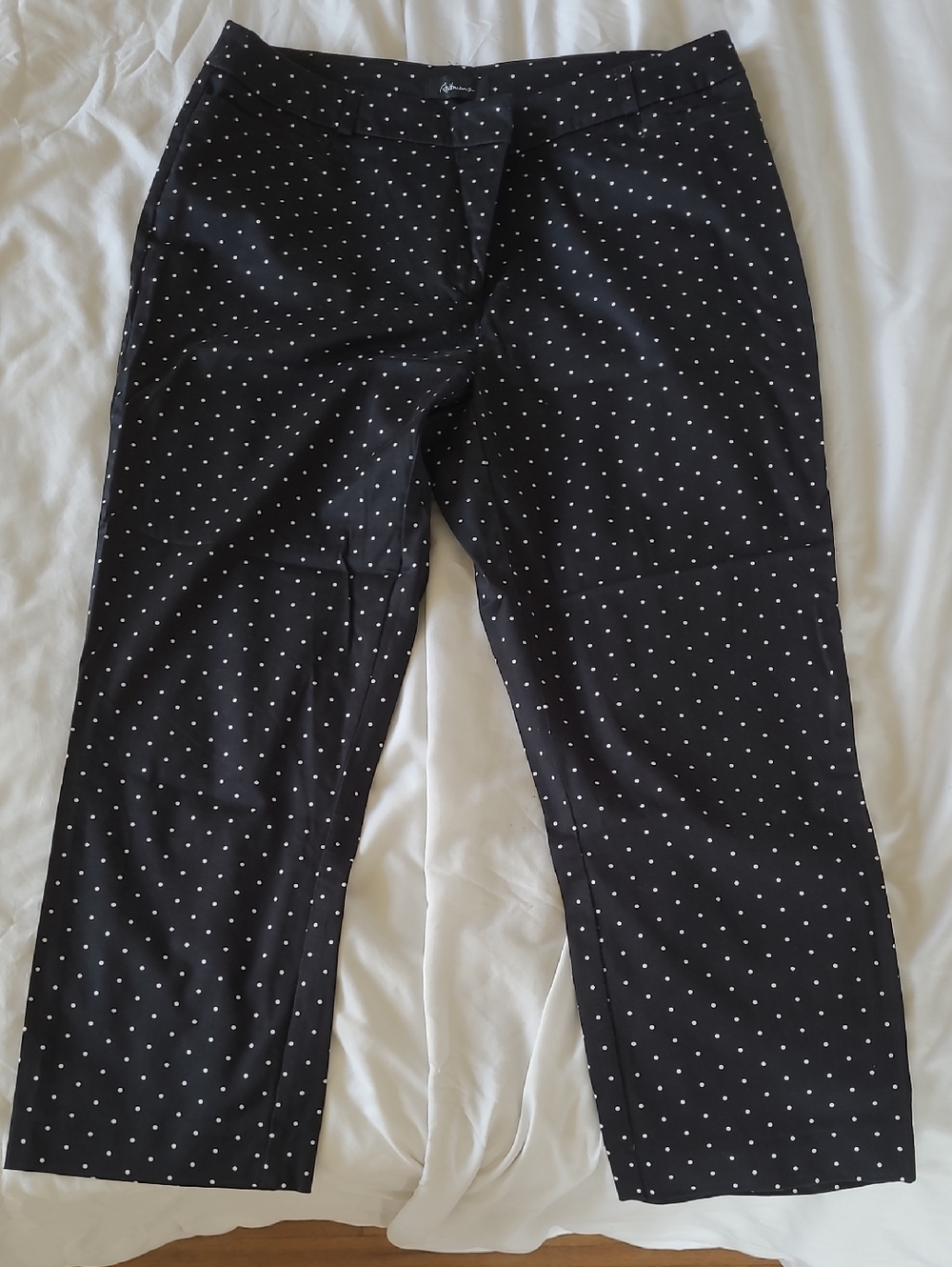 Reitmans Black Ankle Pants with White Polka Dots Size 12 Bnwot 97% Cotton